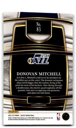 2021 Panini Select Blue #83 Donovan Mitchell NM Near Mint Jazz Concours ID:65483 - Basketball Card Single