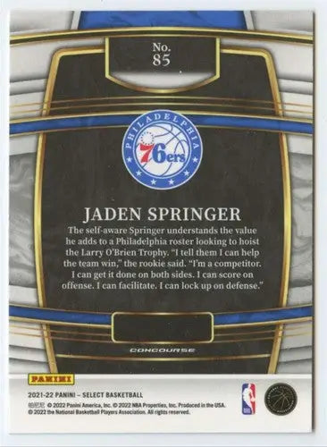 Original gloss Panini Select Blue Jaden Springer basketball card 2021 Near Mint