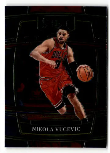 Basketball trading card of Nikola Vucevic in red uniform from 2021 Panini Select Blue series
