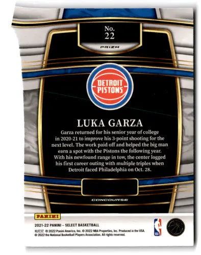 2021 Panini Select Blue Prizms #22 Luka Garza NM Near Mint Pistons Conc ID:65490 - Basketball Card Single
