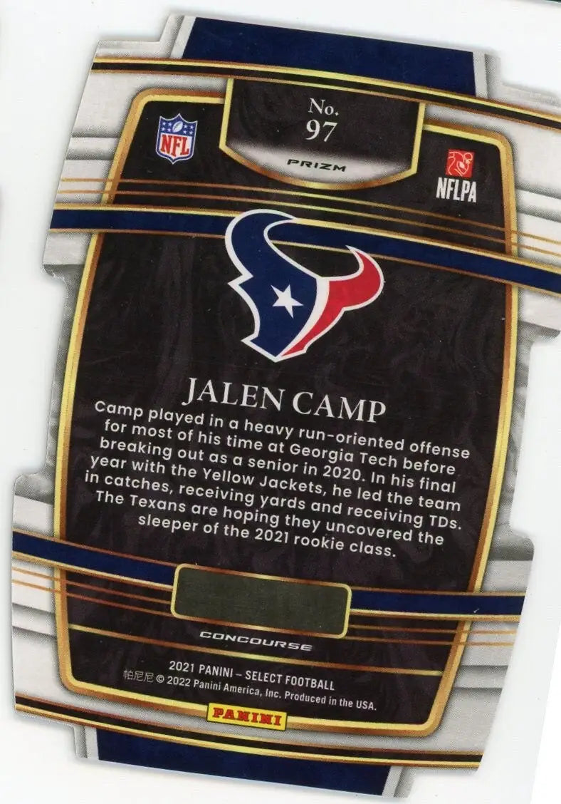 2021 Panini Select Concourse Black Gold Prizm Die Cut #97 Jalen Camp Rookie Card