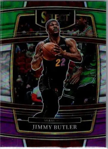 Basketball trading card featuring Jimmy Butler in Miami Heat jersey from Panini Select Green White Purple series