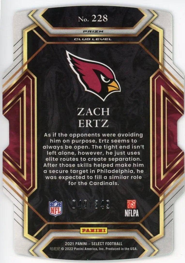 2021 Panini Select Neon Green Die Cut Club Level /349 #228 Zach Ertz Cardinals - Football Card Single