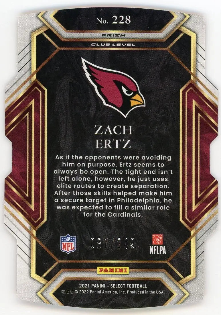 2021 Panini Select Orange Die Cut Club Level /249 #228 Zach Ertz Cardinals Card - Football Card Single