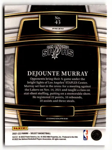 Original gloss Panini Select Orange Flash Prizm basketball card of Dejounte Murray 2021-22