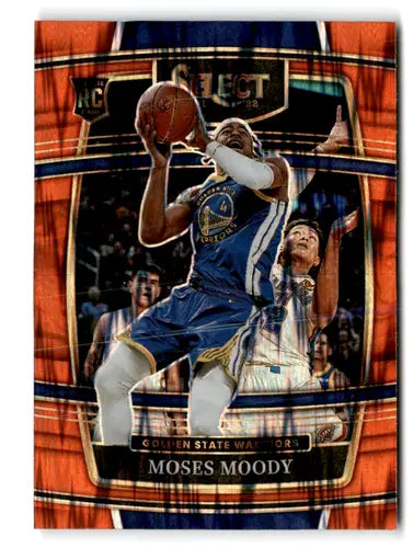 Moses Moody basketball card from 2021 Panini Select Orange Flash Prizms in near mint condition