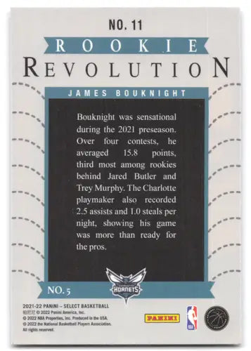 Original gloss Panini Select Rookie Revolution basketball trading card of James Bouknight