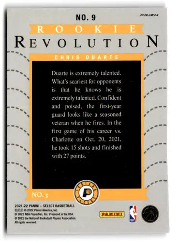 2021 Panini Select Rookie Revolution Silver Prizms #9 Chris Duarte NM N ID:65489 - Basketball Card Single