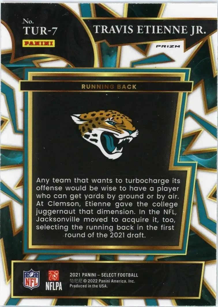 2021 Panini Select Turbocharged Silver #TUR-7 Travis Etienne Rookie Jaguars Card - Football Card Single