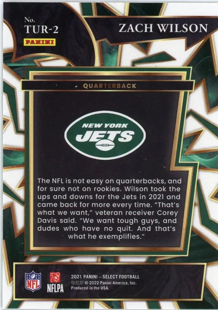 2021 Panini Select Turbocharged #TUR-2 Zach Wilson Rookie New York Jets Football - Football Card Single