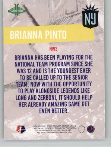 2021 Parkside NWSL Volume 2 Next Wave Purple Foil #NW3 Brianna Pinto NM-MT - Soccer Card Single