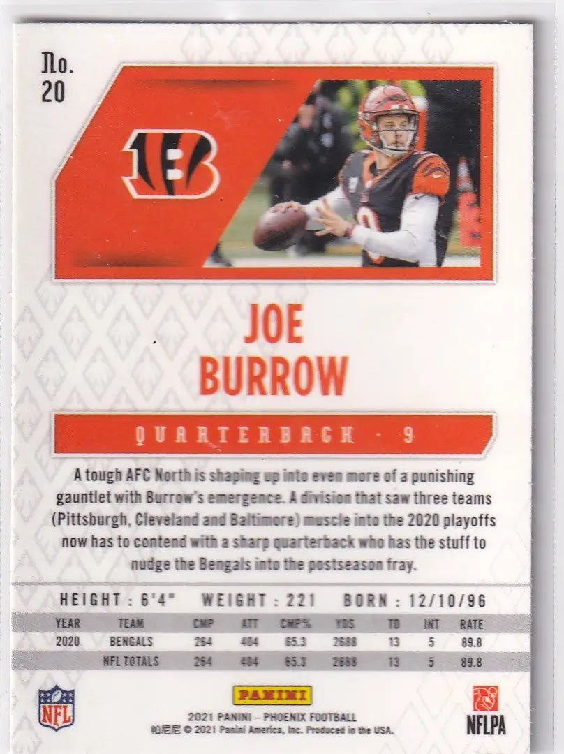2021 PHOENIX #20 JOE BURROW HYPER- CINCINNATI BENGALS - Football Card Single