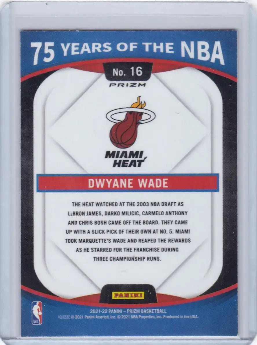 2021 PRIZM #16 DWYANE WADE 75 YEARS OF THE NBA HOLO- MIAMI HEAT - Basketball Card Single