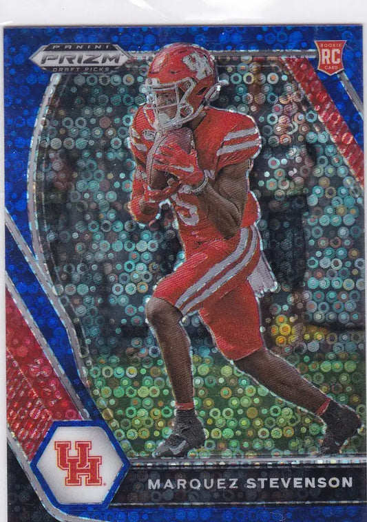 Football trading card of Marquez Stevenson in red University of Houston uniform, Blue Circles Disco