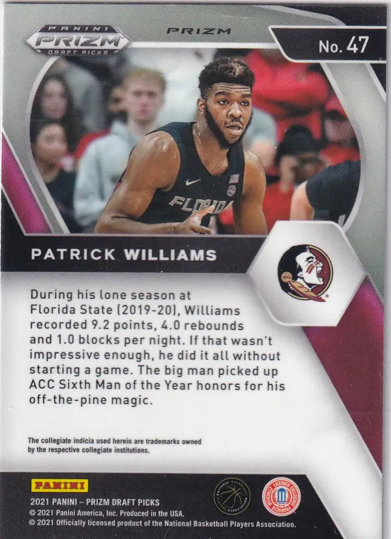2021 PRIZM DRAFT PICK #47 PATRICK WILLIAMS RED CRACKED ICE- CHICAGO BULLS - Basketball Card Single