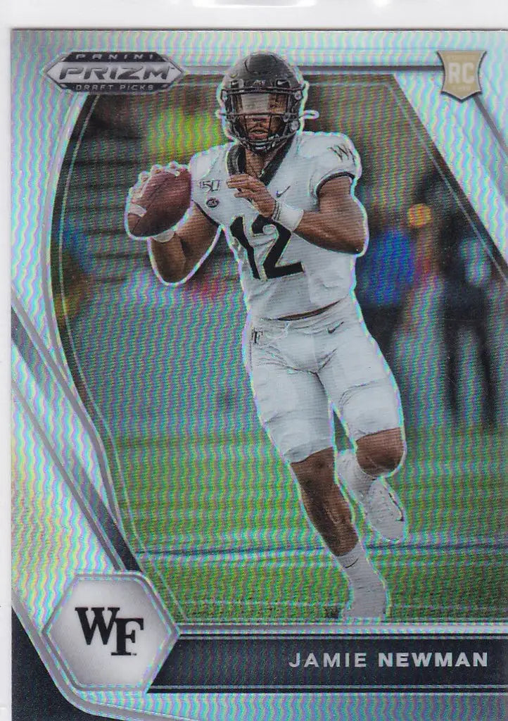 Football trading card of Jamie Newman in white uniform from 2021 Prizm Draft Picks