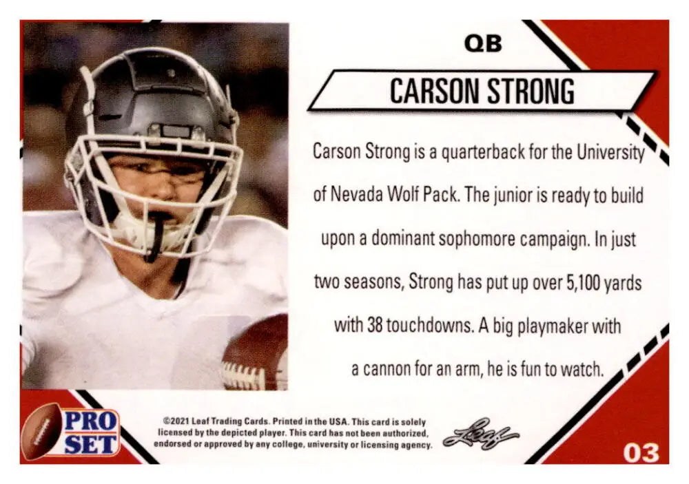 2021 Pro Set College Football Blaster #3 Carson Strong NM-MT RC Rookie Amateur R - Football Card Single