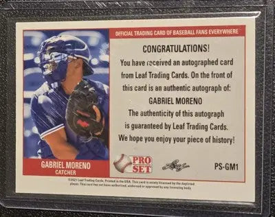 2021 Pro Set #PS-GM1 Gabriel Moreno Autographs - Baseball Card Single