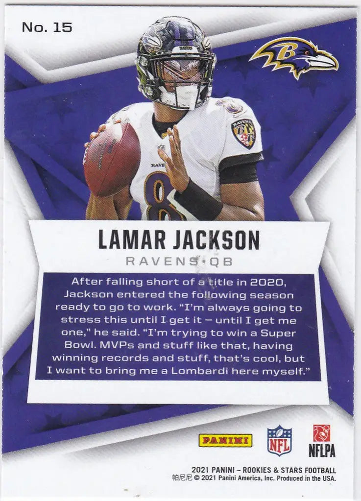 2021 Rookies & Stars #15 Lamar Jackson Baltimore Ravens