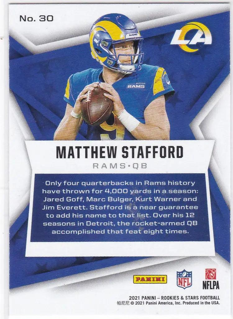2021 Rookies & Stars #30 Matthew Stafford Los Angeles Rams