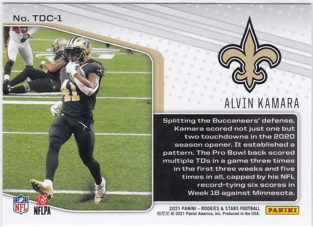 2021 Rookies & Stars #TDC-1 Alvin Kamara Touchdown Club New Orleans Saints