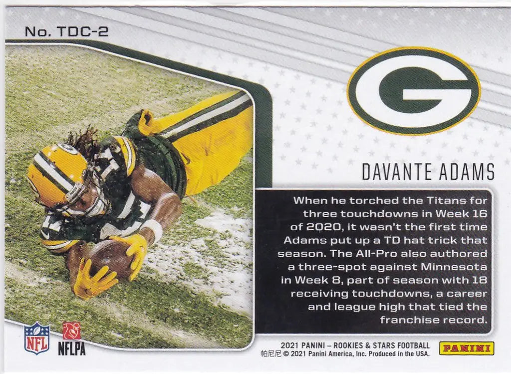 2021 Rookies & Stars Touchdown Club #2 Davante Adams Green Bay Packers
