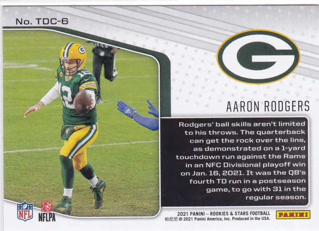 2021 Rookies & Stars Touchdown Club #6 Aaron Rodgers Green Bay Packers