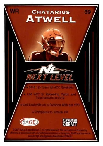 2021 SAGE Hit Premier Draft #39 Chatarius Atwell NM Near Mint Next Level - Football Card Single