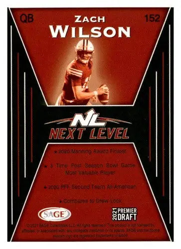 2021 SAGE Hit Premier Draft Red #152 Zach Wilson NM Near Mint Next Level - Football Card Single