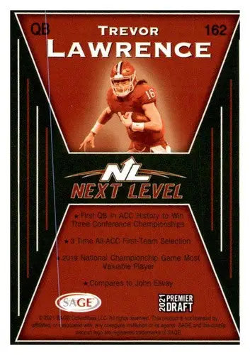 2021 SAGE Hit Premier Draft Red #162 Trevor Lawrence Near Mint or Better Next Le - Football Card Single