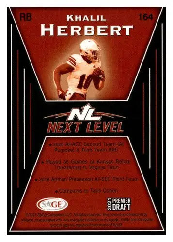 2021 SAGE Hit Premier Draft Red #164 Khalil Herbert Near Mint or Better Next Lev - Football Card Single