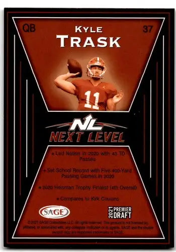 Original gloss of Kyle Trask football card from 2021 Sage Hit Premier Draft