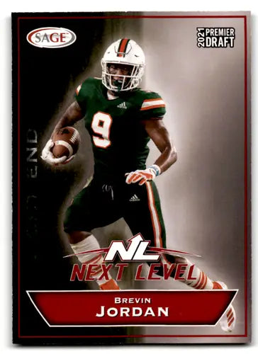 Brevon Jordan football card from Sage Hit Premier Draft Red series, Near Mint condition