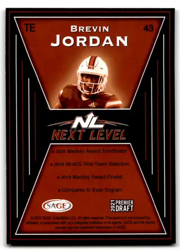 Sage Hit Premier Draft Red Brevin Jordan football card in 2021 SAGE Hit Premier product
