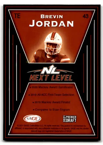2021 SAGE Hit Premier Draft Red #43 Brevin Jordan NM Near Mint Next Lev ID:46784 - Football Card Single