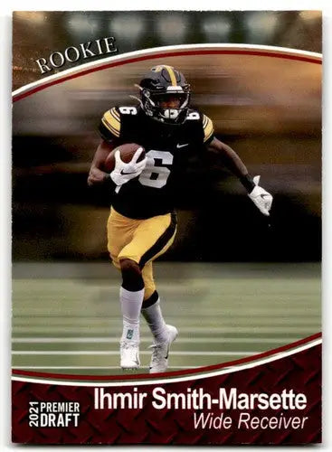 Football player trading card from 2021 SAGE Hit Premier Draft Red series featuring Ihmir Smith-Marsette