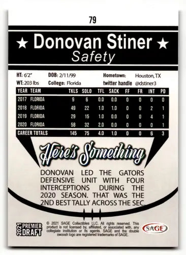 2021 SAGE Hit Premier Draft Red #79 Donovan Stiner NM Near Mint ID:46776 - Football Card Single