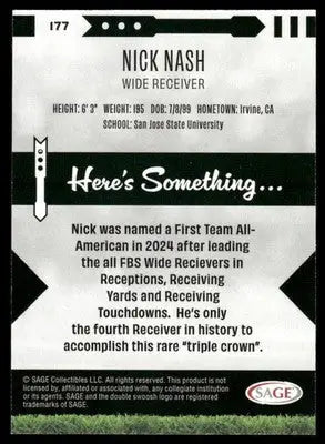 2021 SAGE Nick Nash #177 Football - Football Card Single