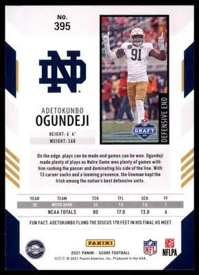 2021 Score Adetokunbo Ogundeji RC 395 Notre Dame Fighting Irish