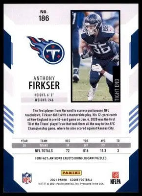 2021 Score Anthony Firkser 186 Tennessee Titans
