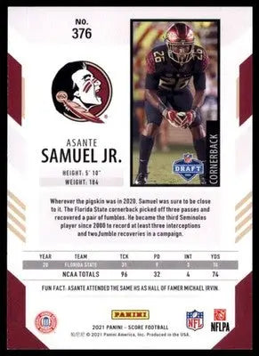 2021 Score Asante Samuel Jr. RC 376 Florida State Seminoles