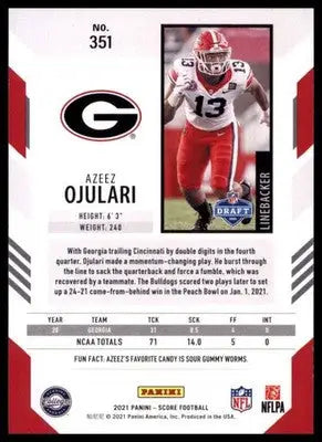 2021 Score Azeez Ojulari RC 351 Georgia Bulldogs