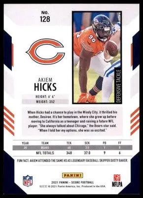 2021 Score Base Akiem Hicks Chicago Bears 128 - Football Card Single