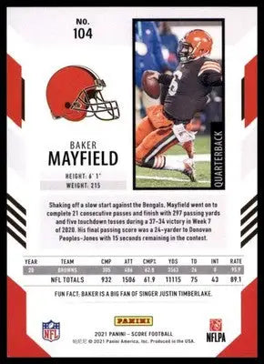 2021 Score Base Baker Mayfield Cleveland Browns 104 - Football Card Single