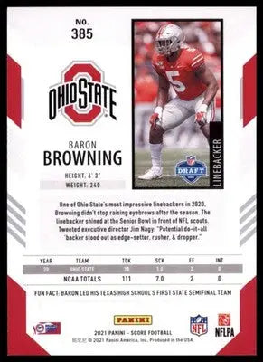 2021 Score Base Baron Browning RC Ohio State Buckeyes 385 - Football Card Single