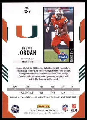 2021 Score Base Brevin Jordan RC Miami Hurricanes 387 - Football Card Single