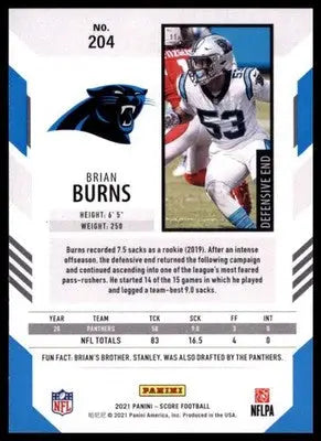 2021 Score Base Brian Burns Carolina Panthers 204 - Football Card Single