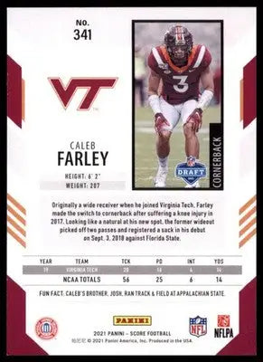 2021 Score Base Caleb Farley RC Virginia Tech Hokies 341 - Football Card Single