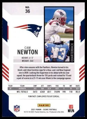 2021 Score Base Cam Newton New England Patriots 36 - Football Card Single