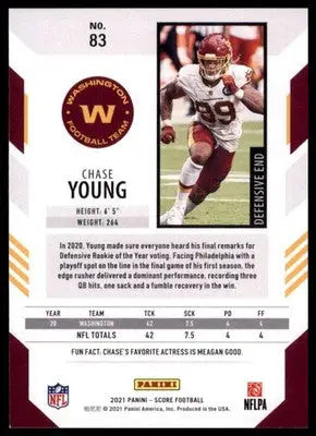 2021 Score Base Chase Young Washington Football Team 83 - Football Card Single